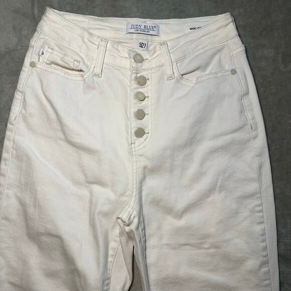 Judy Blue Wide Leg Crop Jeans Women Size 27 White Denim Button Fly Stretch 27x23 - Picture 4 of 13